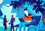 Connected, at Ease — illustration by Hurca! shown in a sample editorial layout